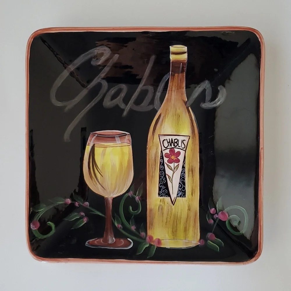 Certified International Kate McRostie Chablis Wine Square Ceramic Cheese Plate